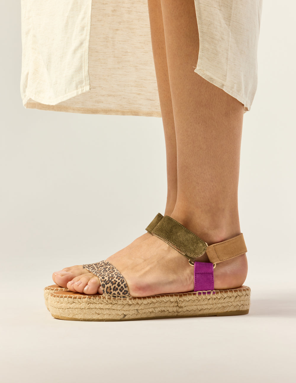 Flore Espadrilles - Magenta Khaki Beige Suede