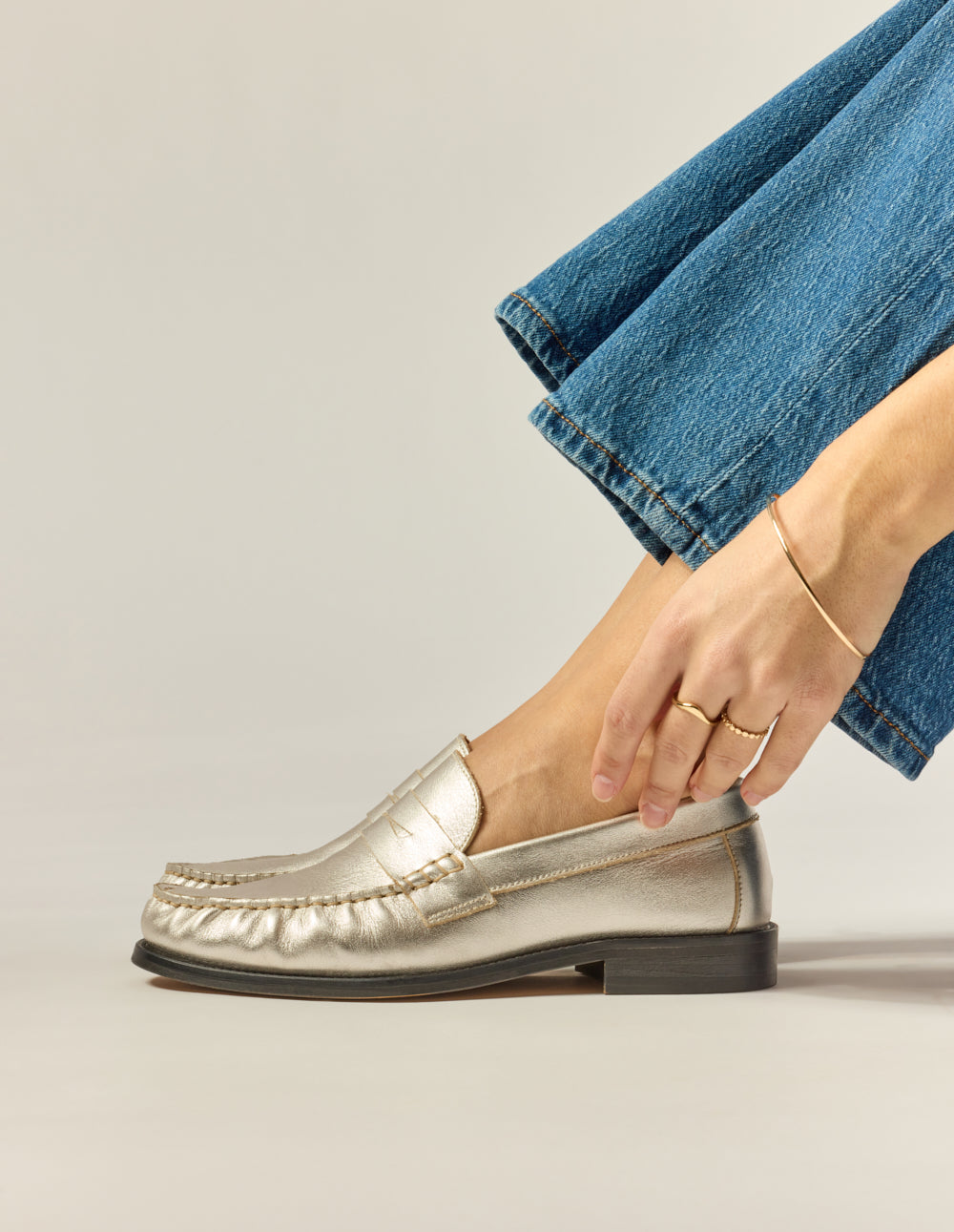 Mocassins Halley - Cuir plissé argenté
