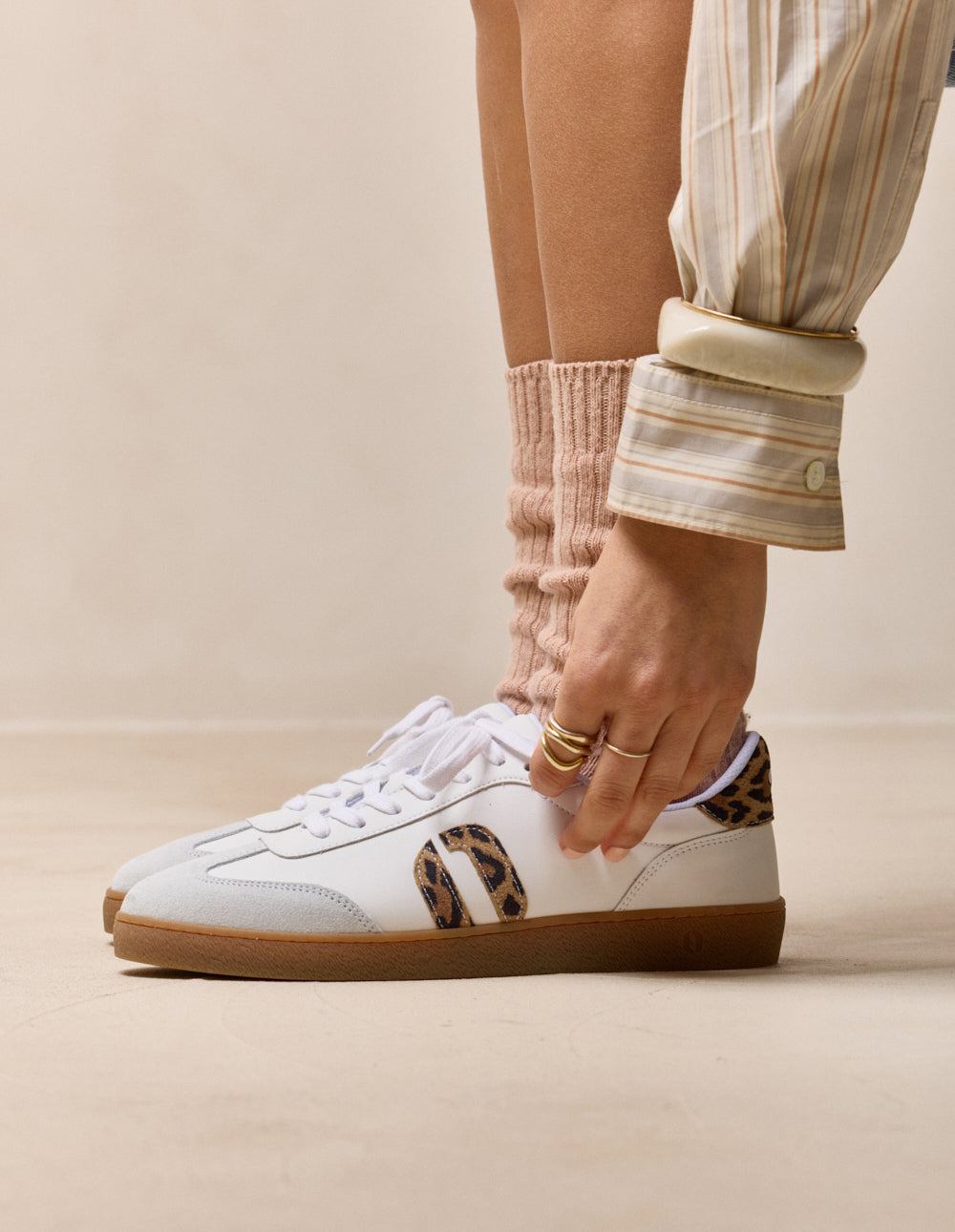 Baskets basses Lucia - Blanc et léopard