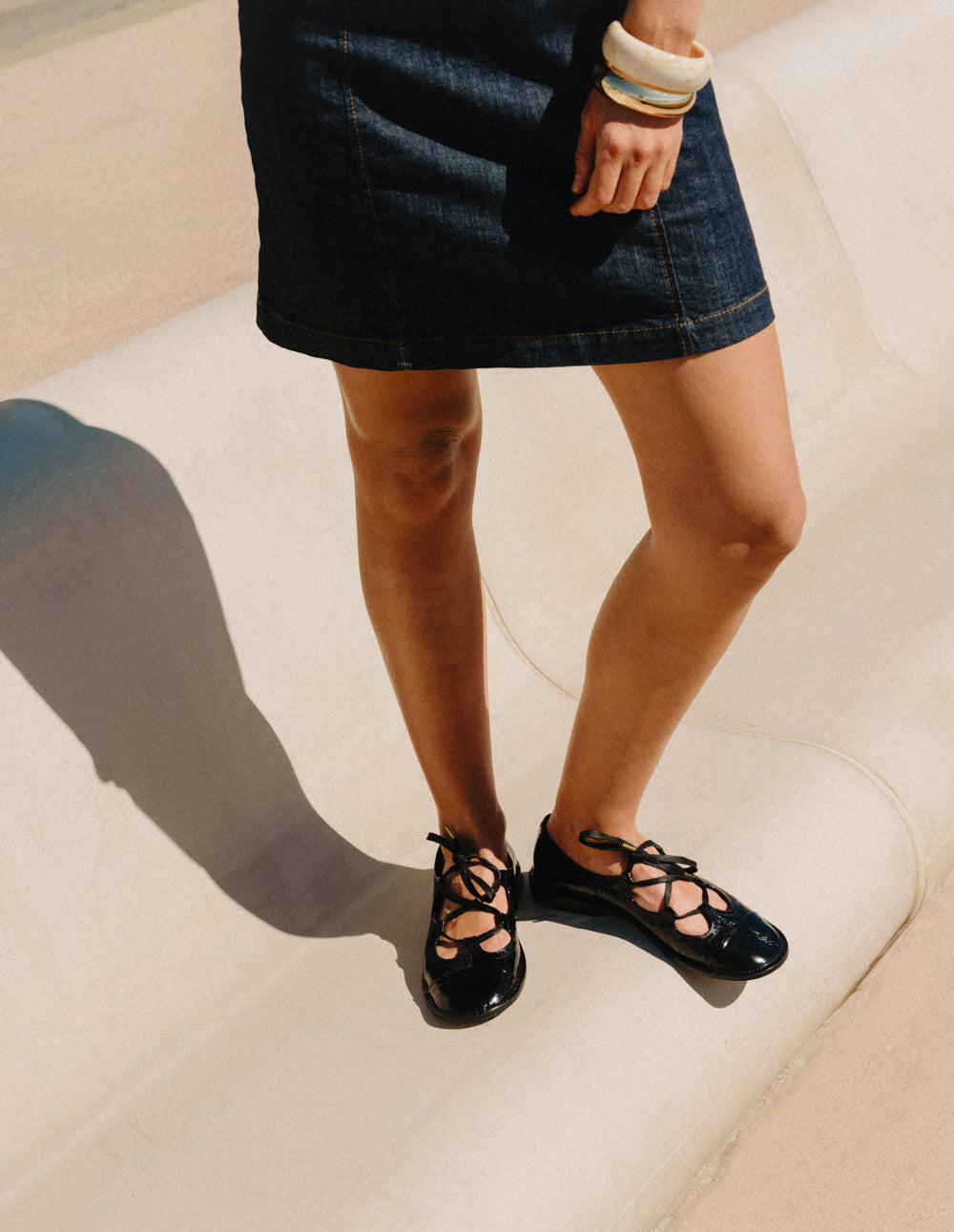 Ballerines Agna - Cuir plissé verni noir