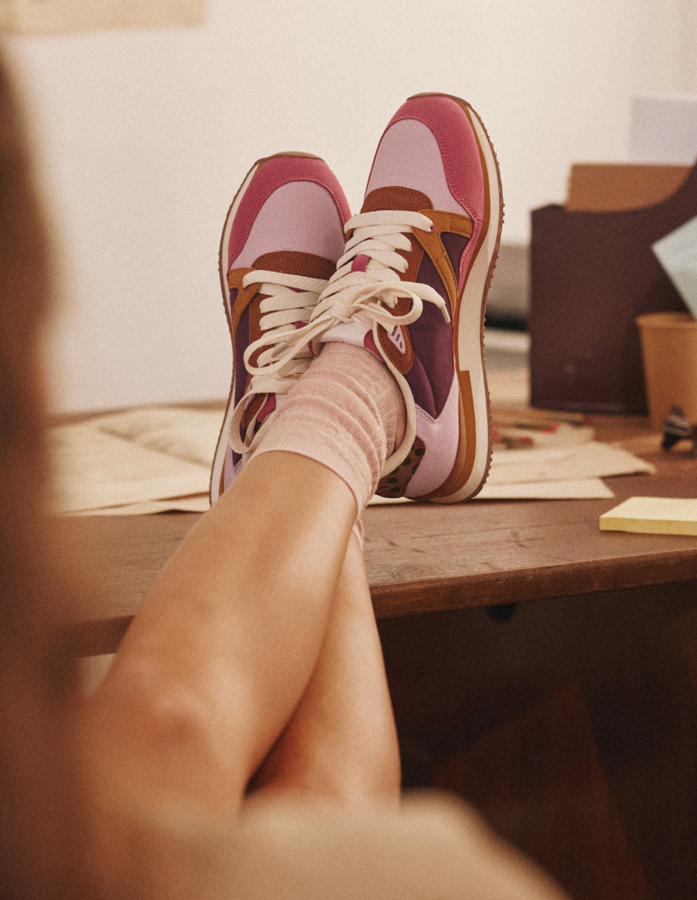 Baskets Andrée - Bordeaux lilas camel