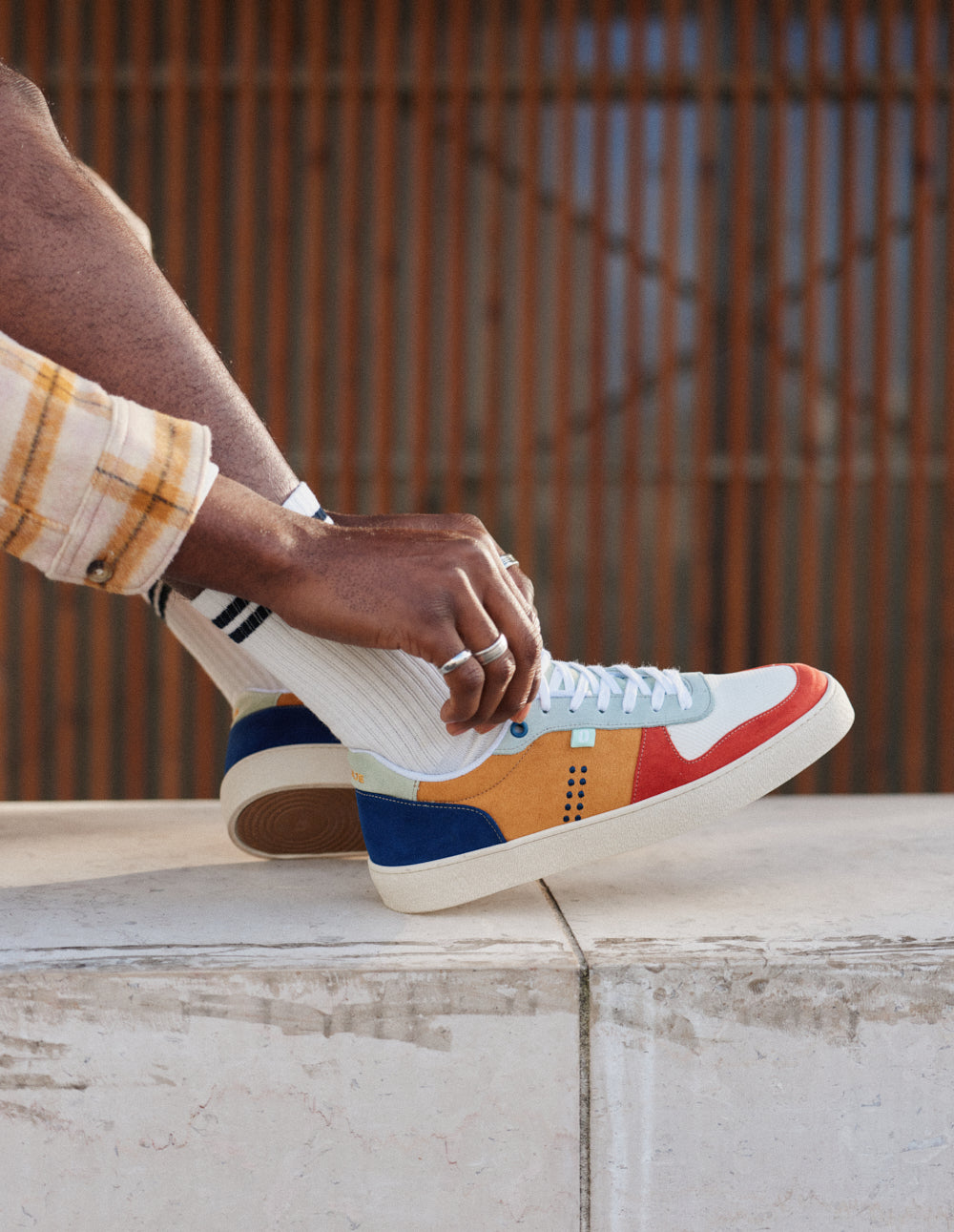 Baskets basses Arthur - Brique ciel moutarde