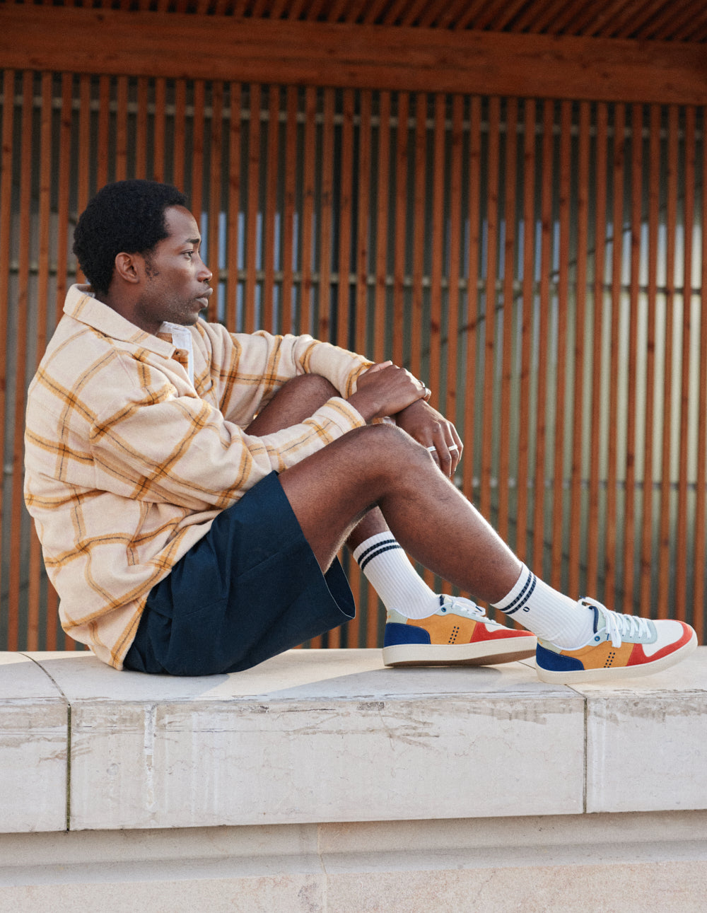 Baskets basses Arthur - Brique ciel moutarde