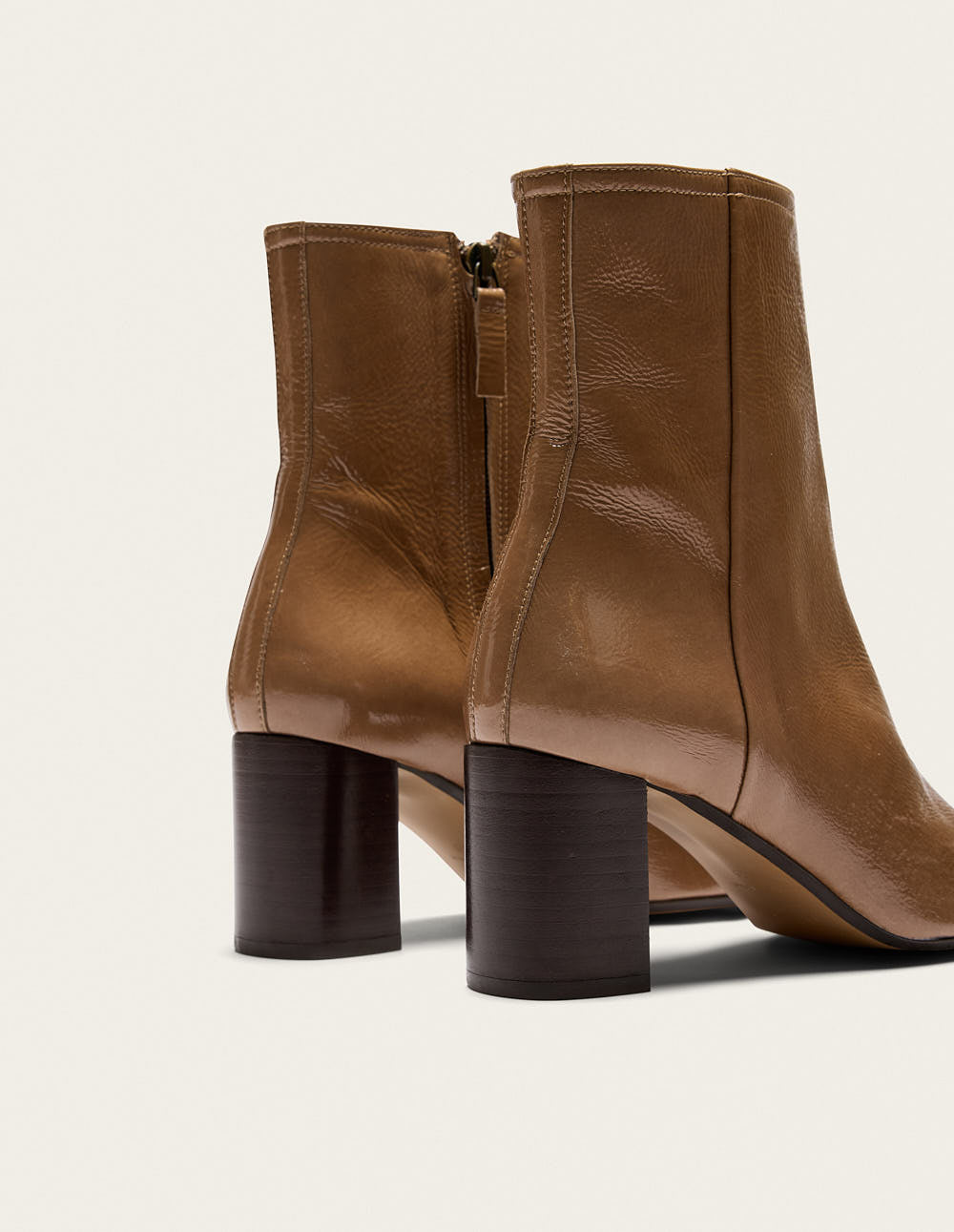 Bottines à talons Brune - Cuir plissé verni mocha