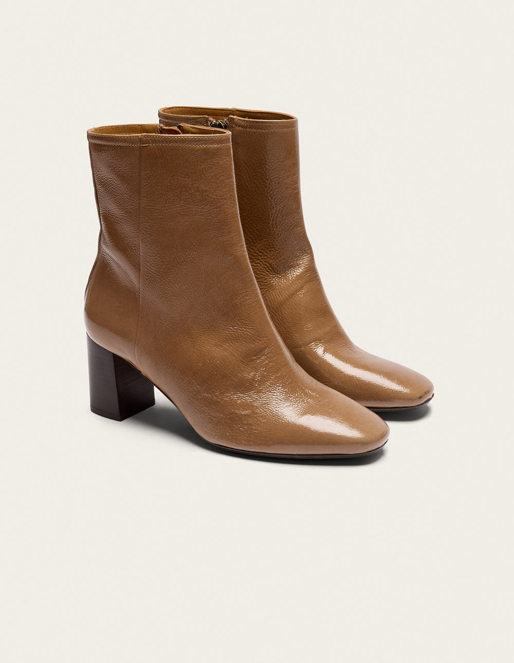 Bottines à talons Brune - Cuir plissé verni mocha