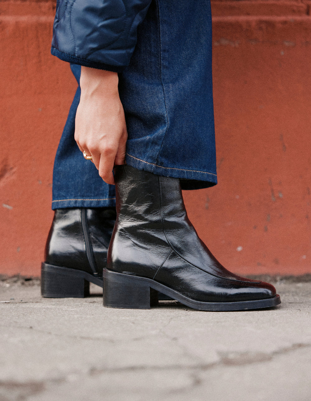 Callie Heeled ankle boots - Black patent pleated leather