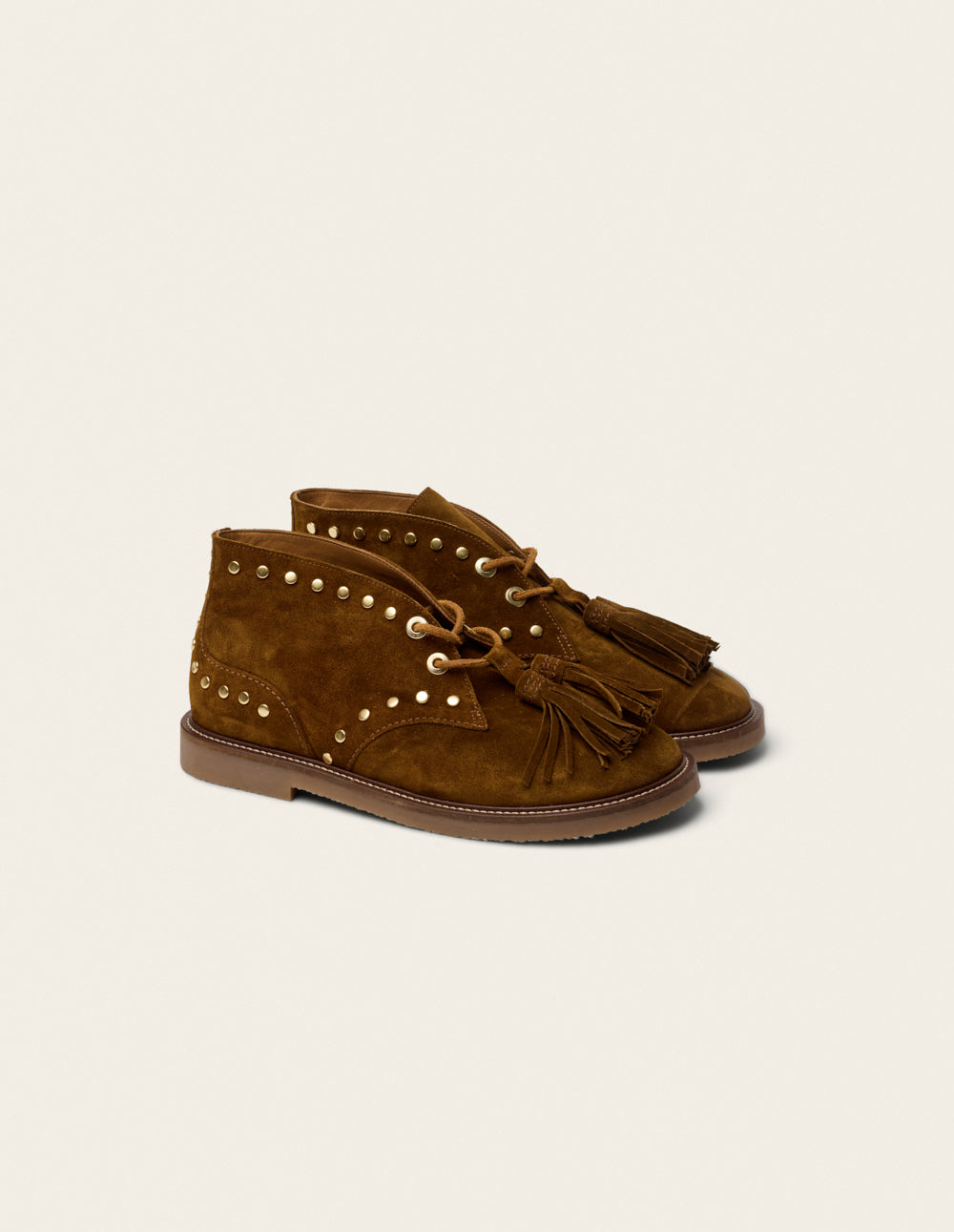 Bottines à lacets Dezi - Suède kaki et clous
