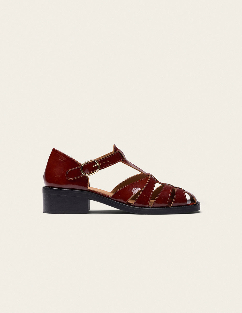 Firi heeled sandals - Brown patent pleated leather