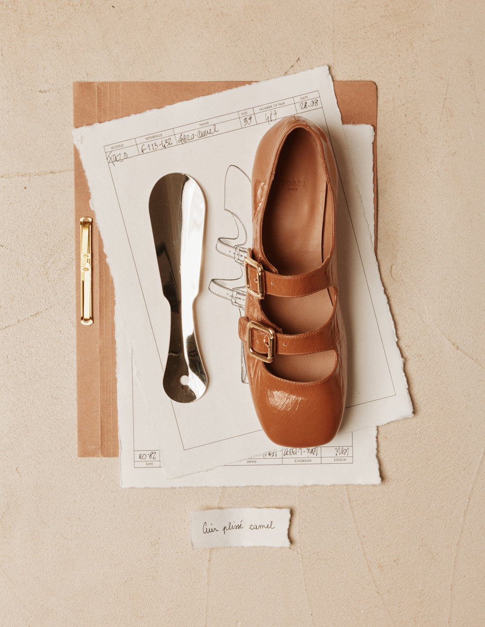 Ballerines Fazo - Cuir plissé camel