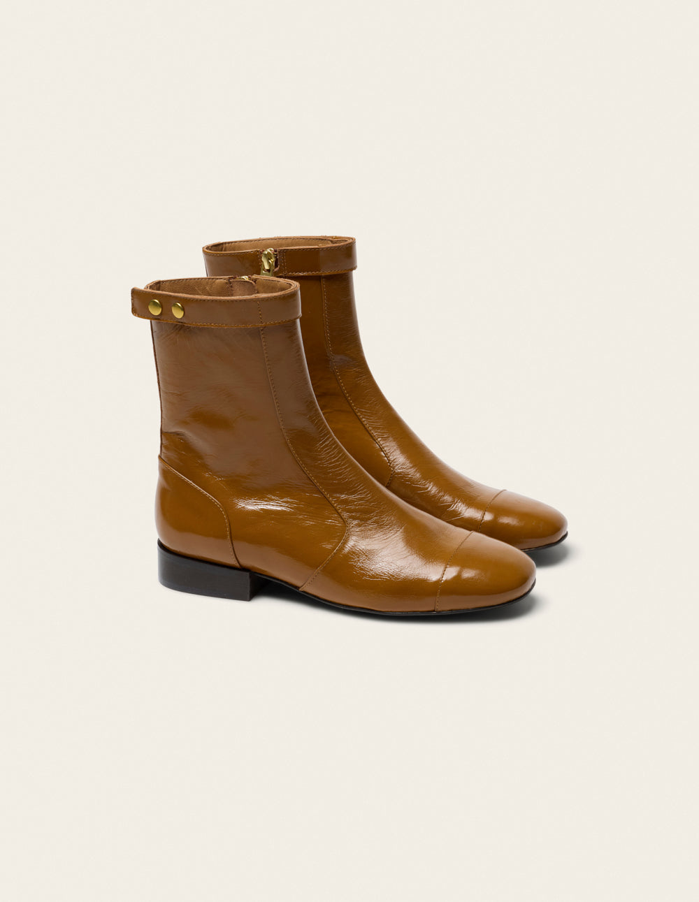 Bottines Fibi - Cuir plissé camel