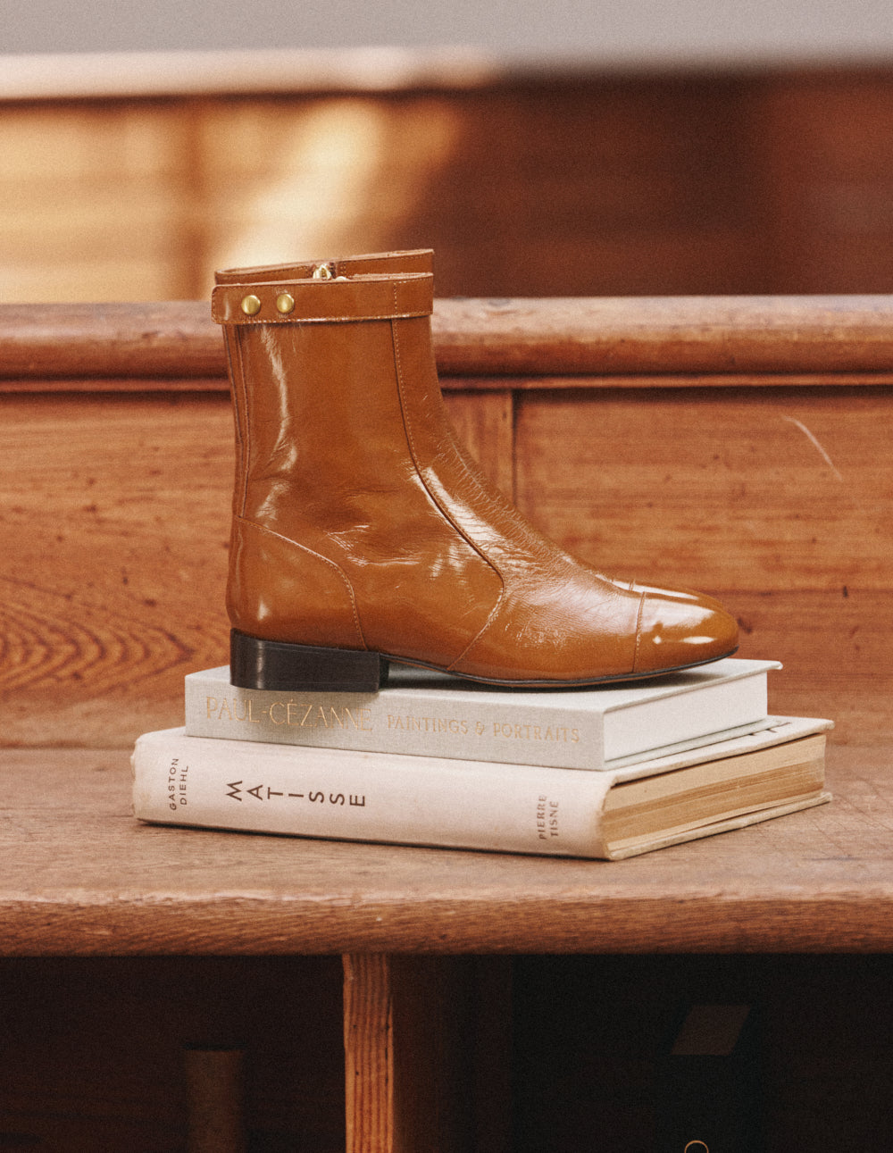 Bottines Fibi - Cuir plissé camel