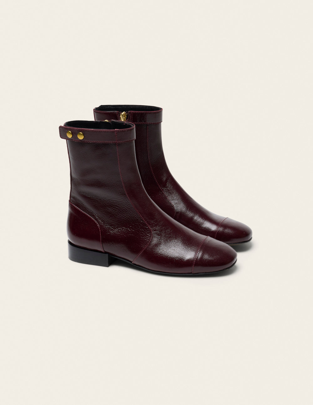 Fibi ankle boots - Burgundy patent pleated leather