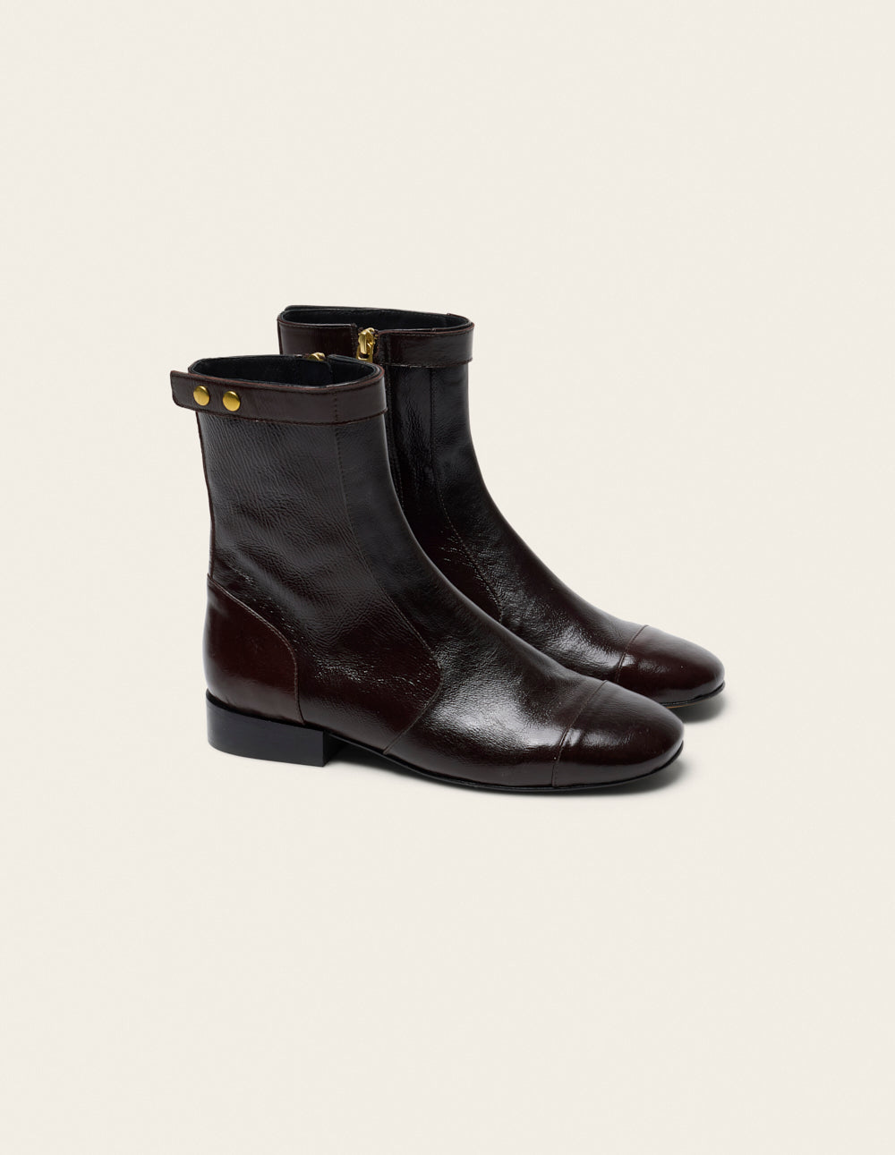 Bottines Fibi - Cuir plissé verni chocolat