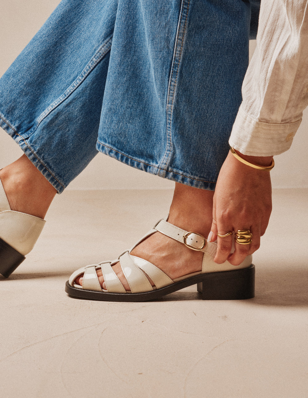 Firi heeled sandals - Off-white patent pleated leather