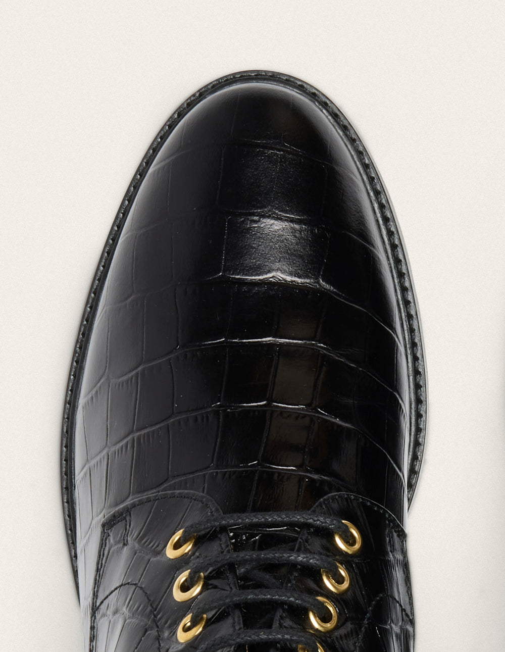 Bottines à lacets Laurène - Cuir croco noir