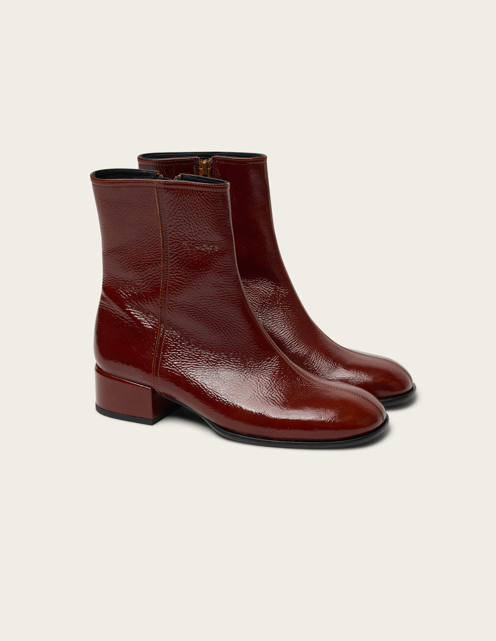 Moli ankle boots - Cognac pleated patent leather