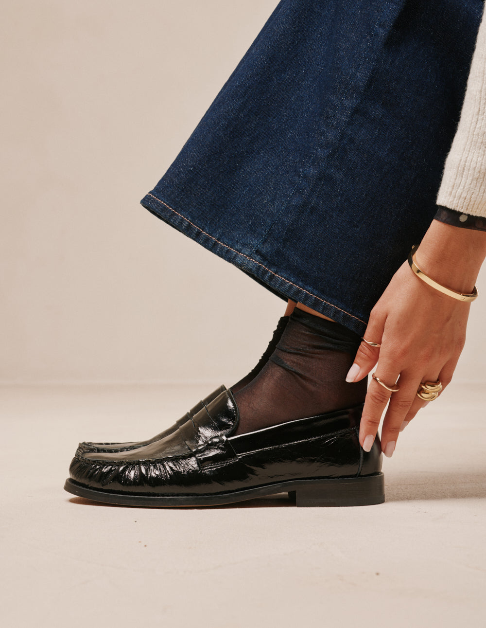 Mocassins Halley - Cuir plissé noir