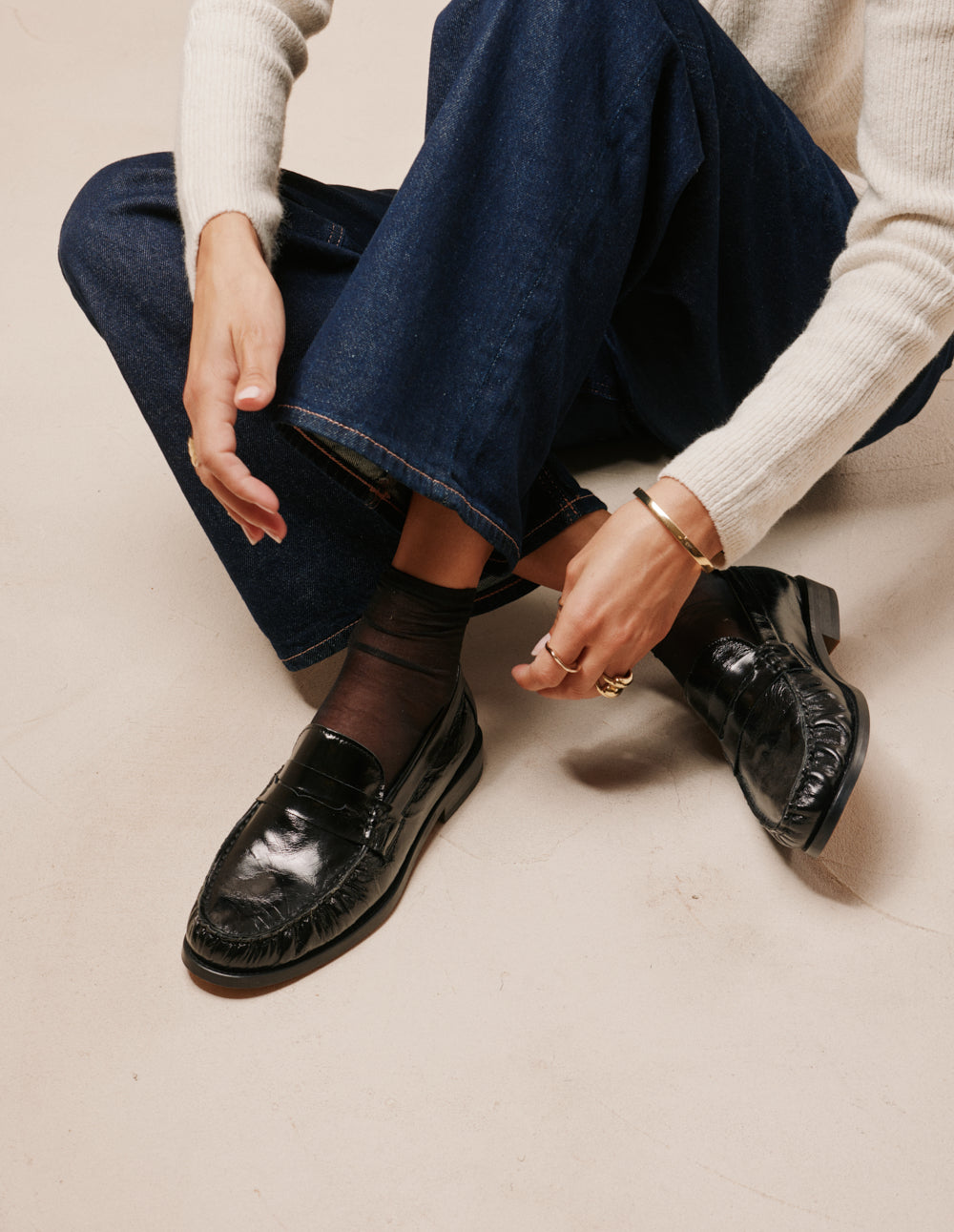 Mocassins Halley - Cuir plissé noir