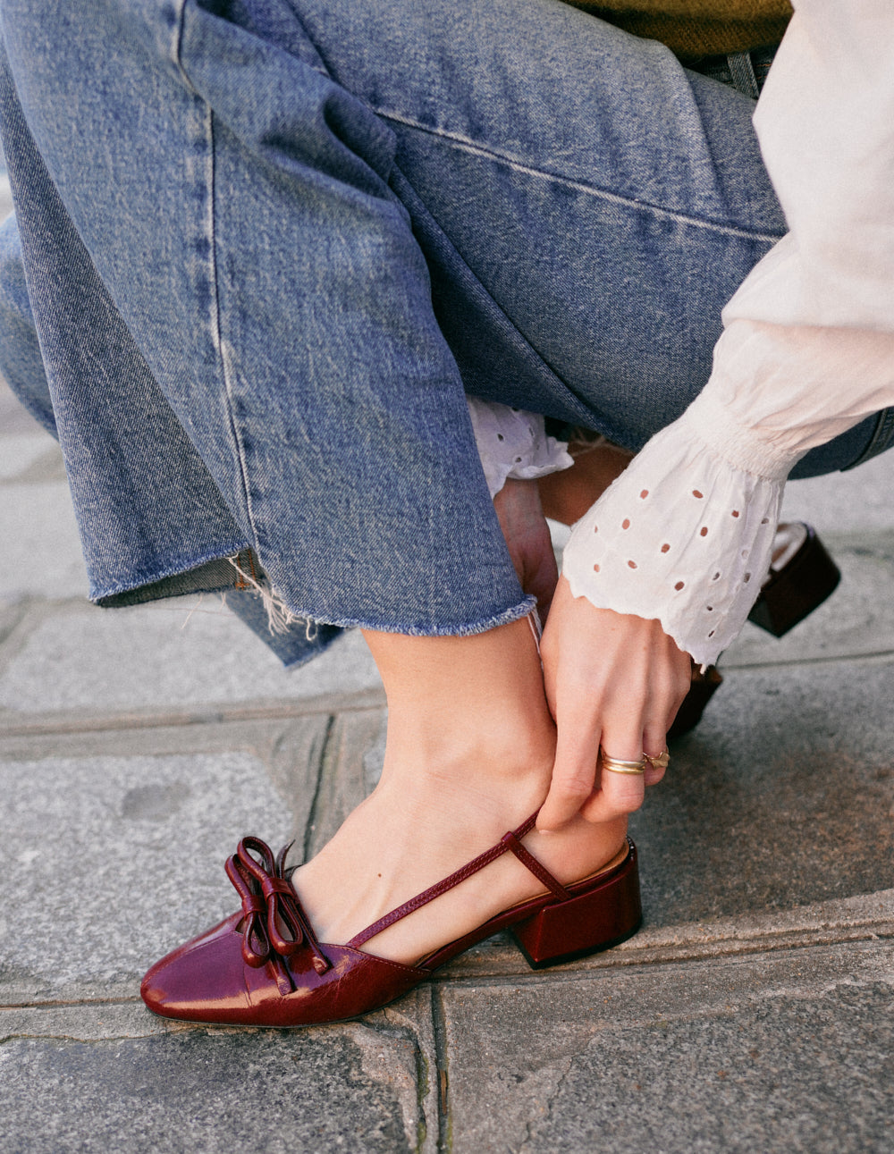 Iren Pumps - Burgundy Pleated Leather