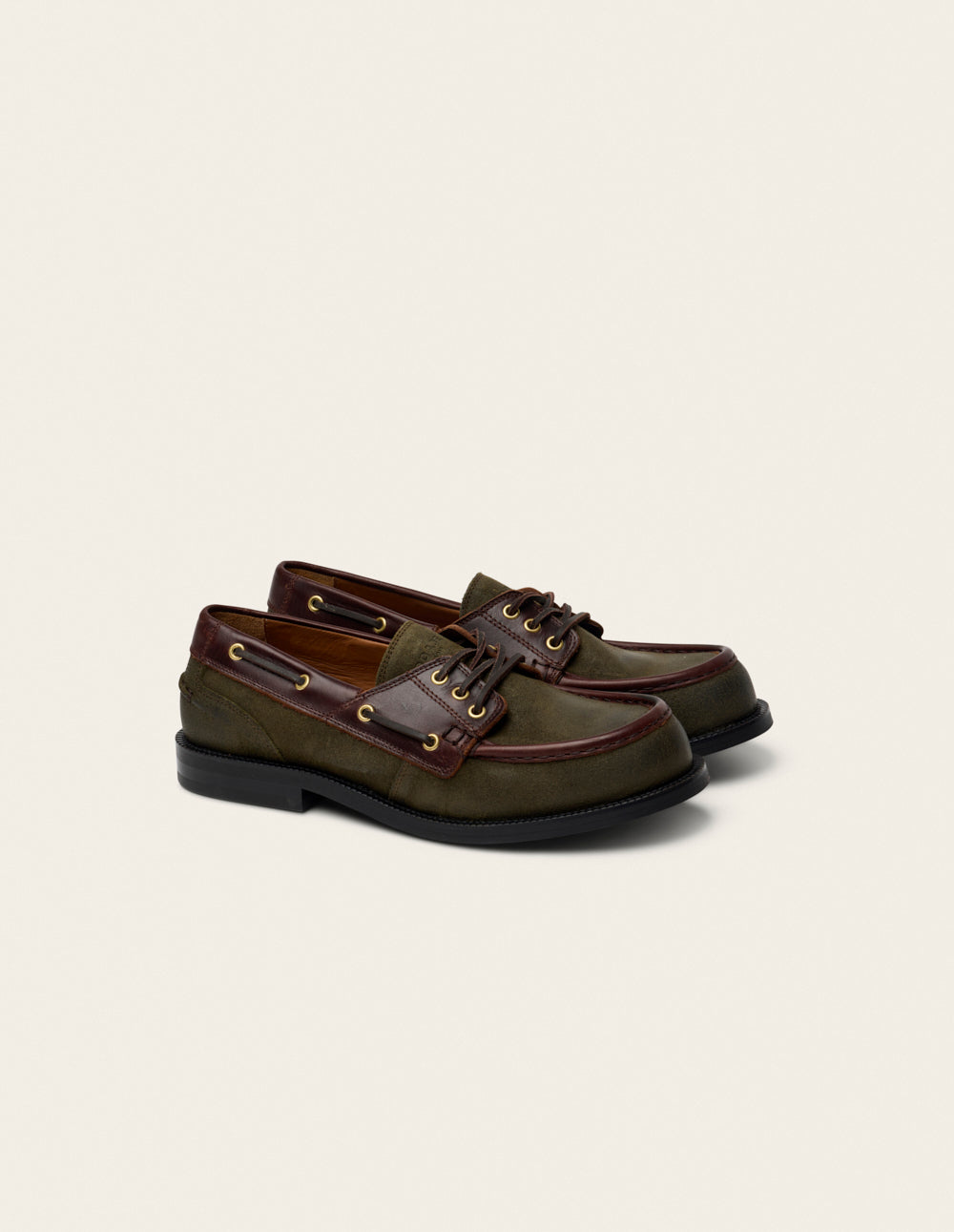 Chaussures Bateau Kinto - Suède huilé kaki et marron