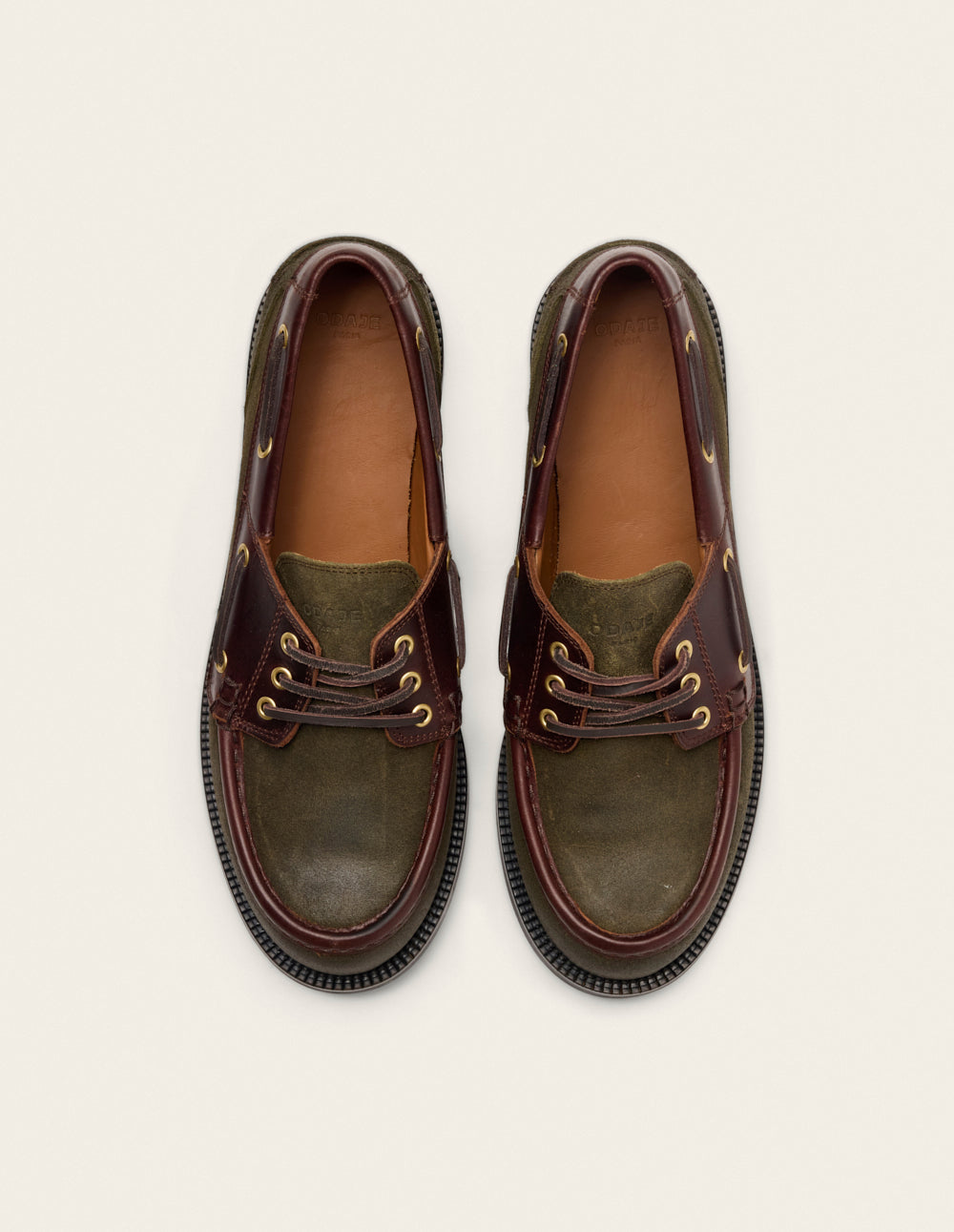 Chaussures Bateau Kinto - Suède huilé kaki et marron