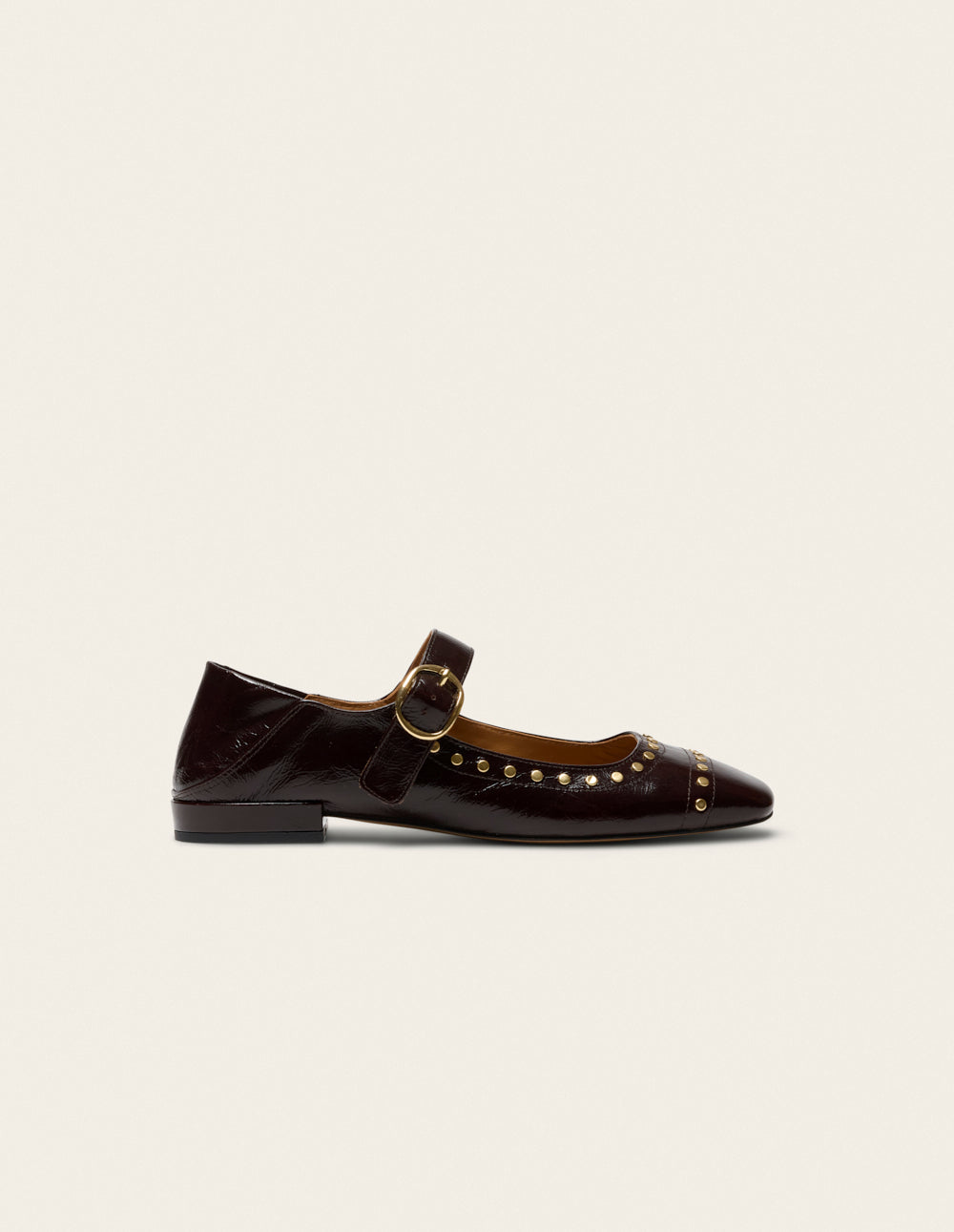 Ballerines Lali - Cuir plissé chocolat clous