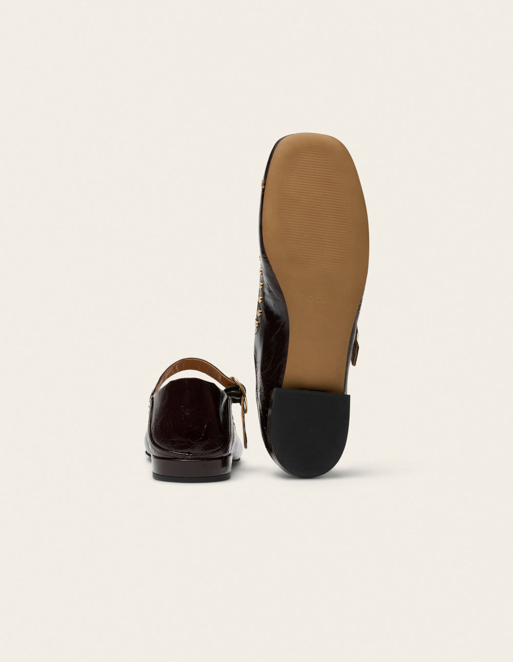 Ballerines Lali - Cuir plissé chocolat clous