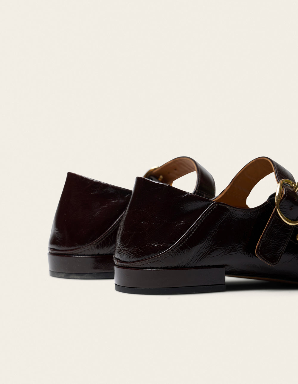 Ballerines Lali - Cuir plissé chocolat clous