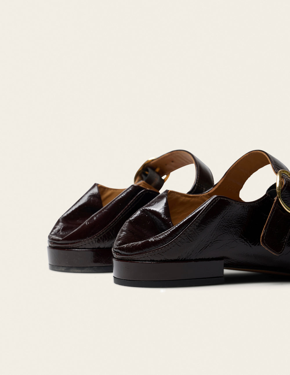 Ballerines Lali - Cuir plissé chocolat clous