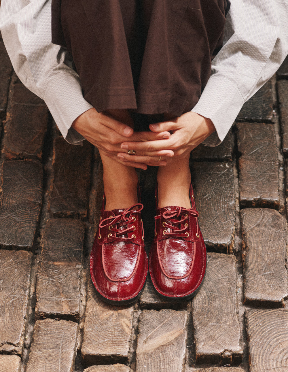 Mocassins Leni - Cuir plissé bordeaux