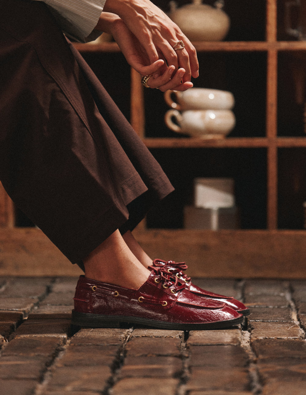 Mocassins Leni - Cuir plissé bordeaux