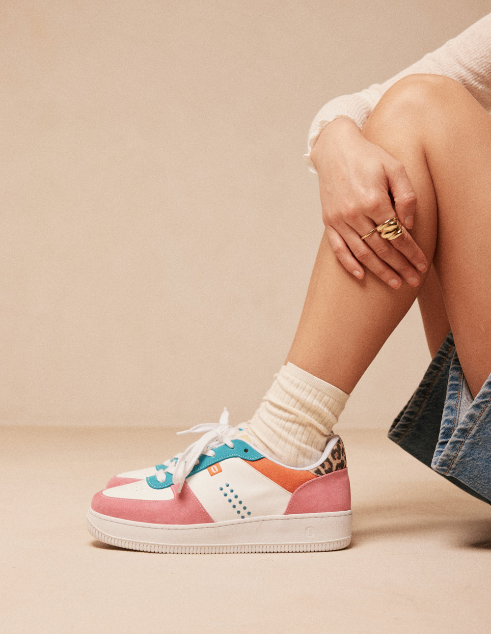 Maxence F low-top trainers - Turquoise pink and orange