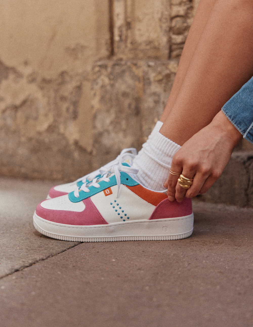 Baskets basses Maxence F - Rose turquoise orange
