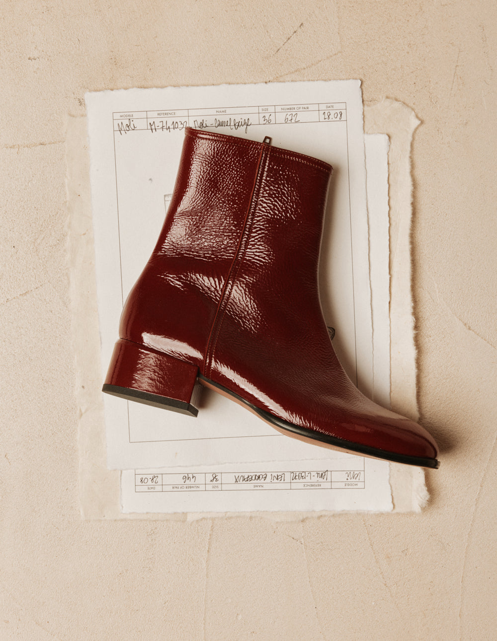 Moli ankle boots - Cognac pleated patent leather