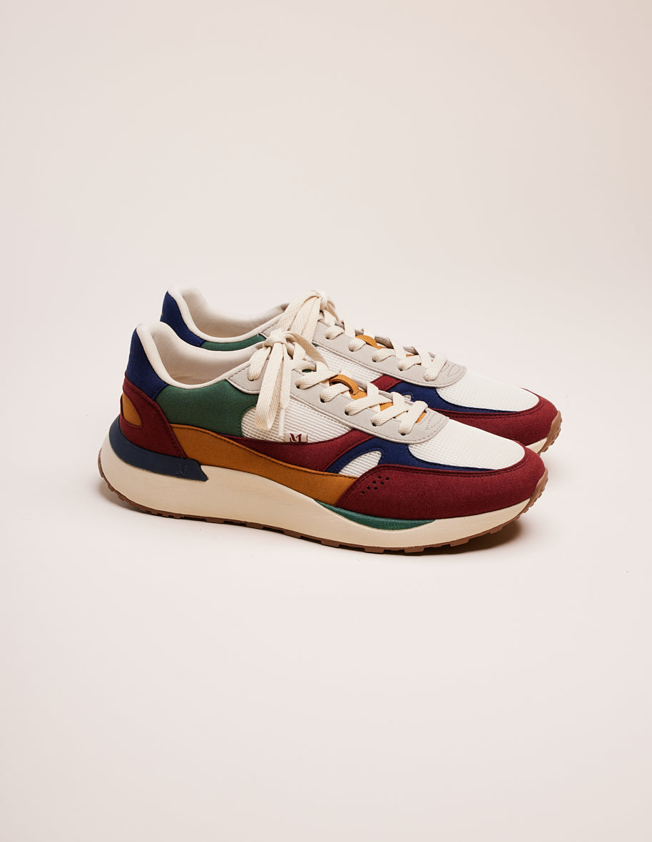 Baskets basses Anael - Suède vegan et mesh bordeaux marine ecru