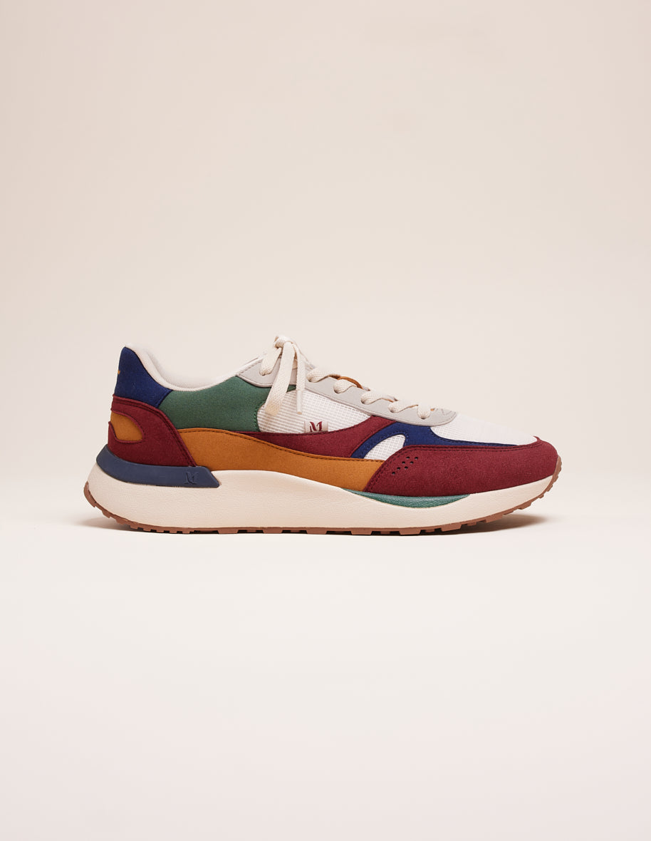 Low-top trainers Anael - Vegan suede and burgundy navy ecru mesh