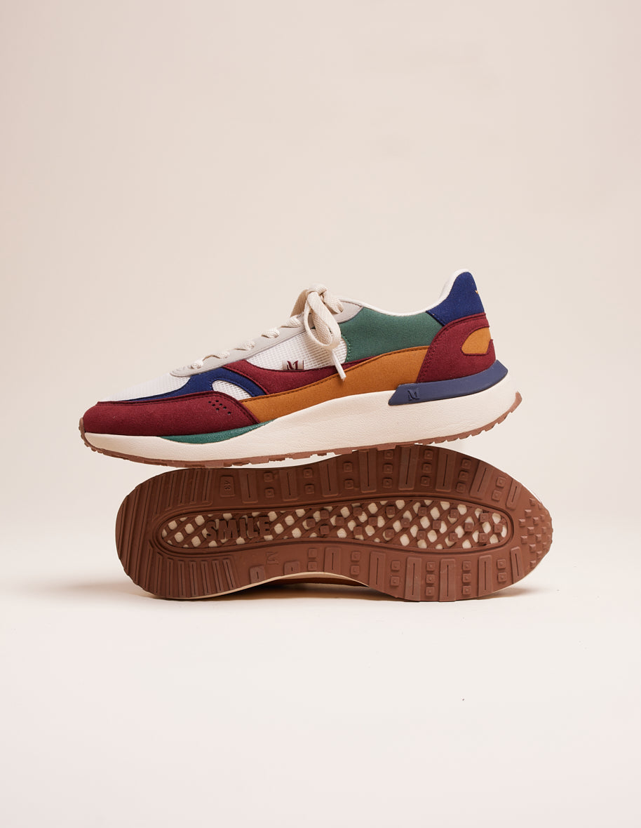 Low-top trainers Anael - Vegan suede and burgundy navy ecru mesh