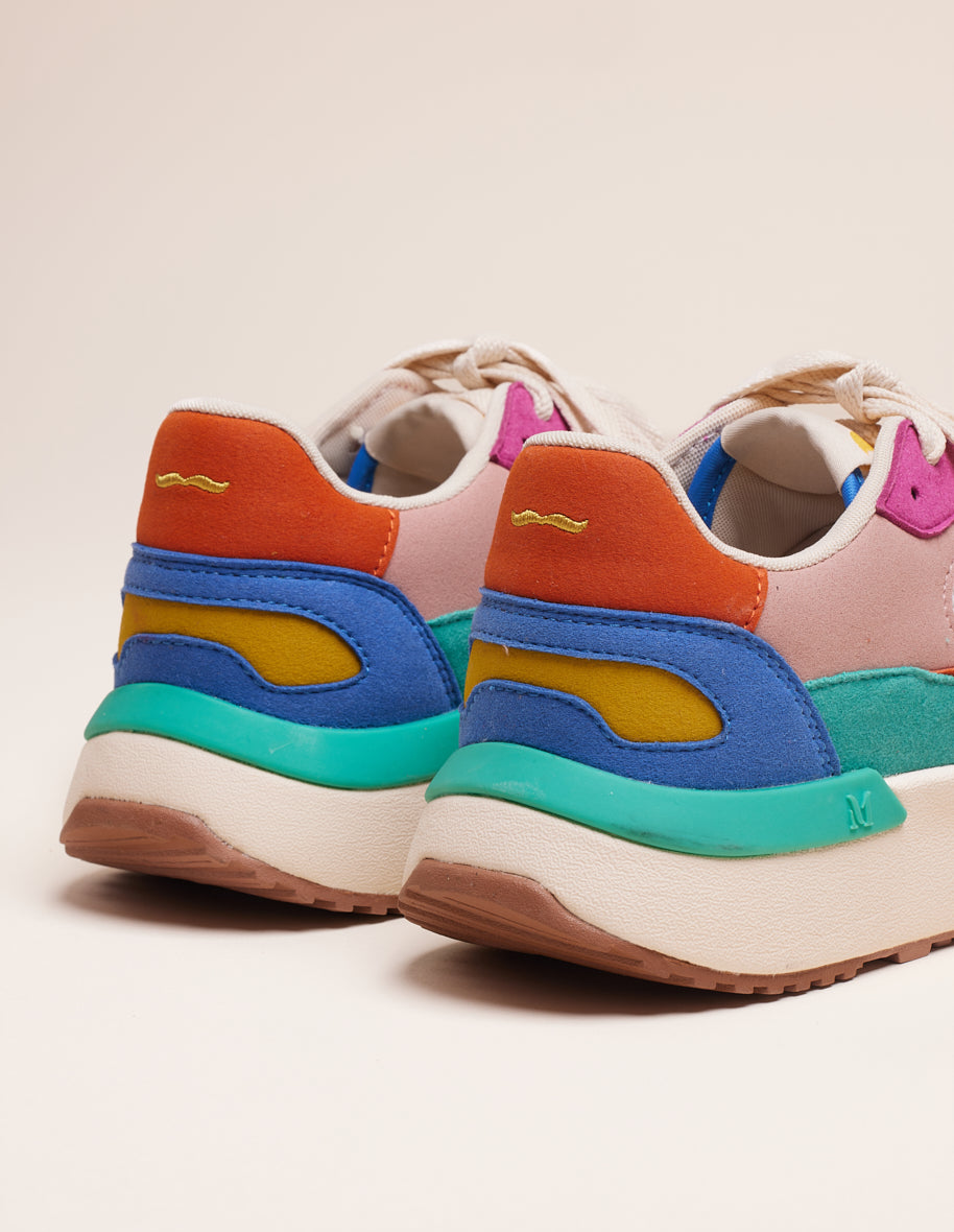 Low-top trainers Anaelle - Vegan suede and fuchsia blue yellow mesh
