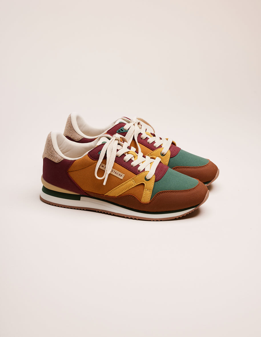 Baskets basses Andre Suede vegan et mesh sapin ecru moutarde