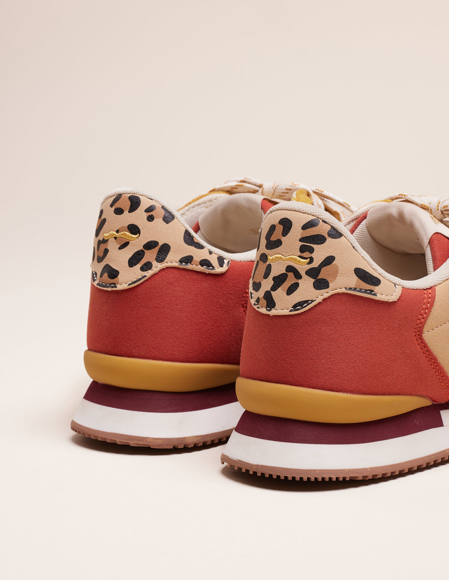 Low-top trainers Andrée - Khaki, ecru and burgundy vegan suede and mesh