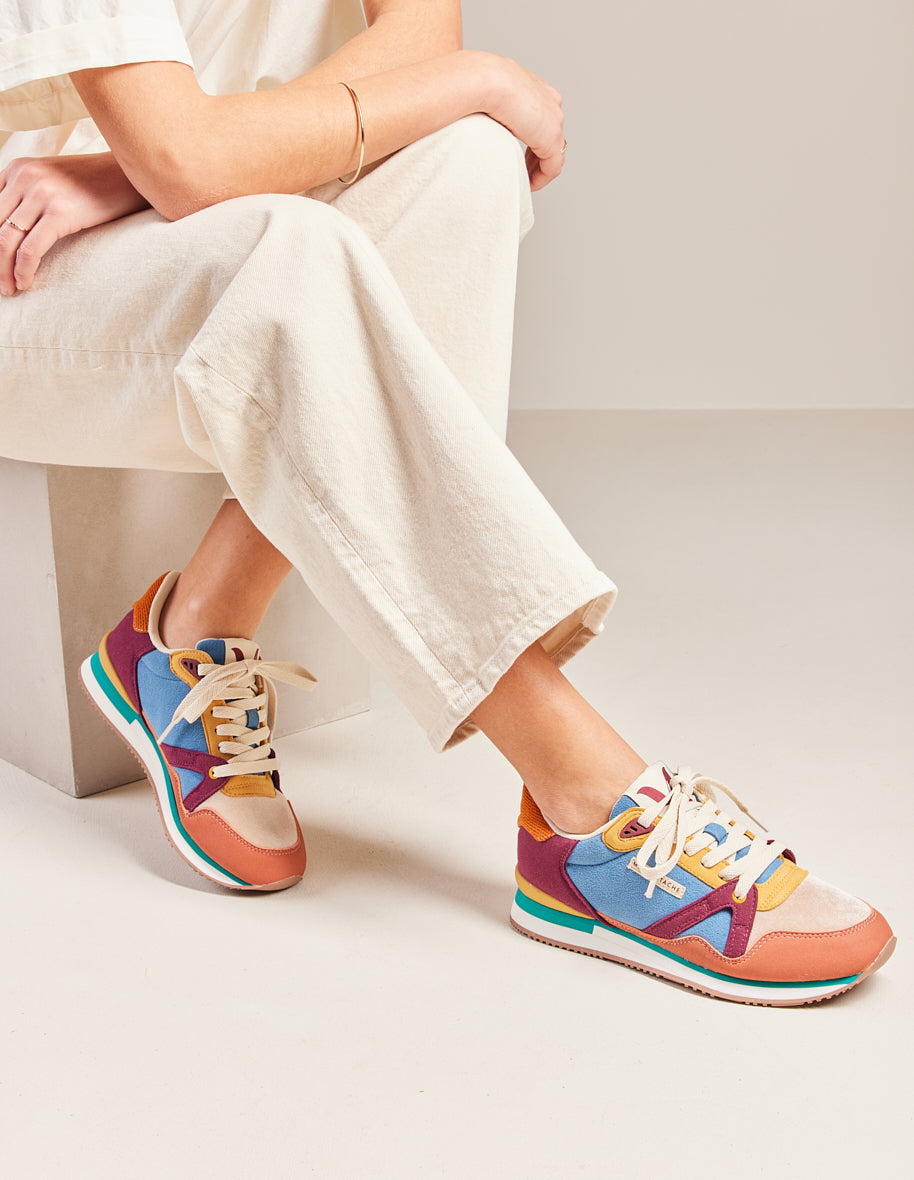 Baskets basses femme vegan velours terracotta, prune Andrée