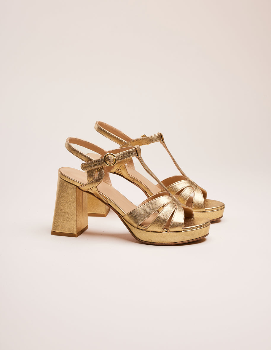 Sandales à talons Blandine - Cuir doré