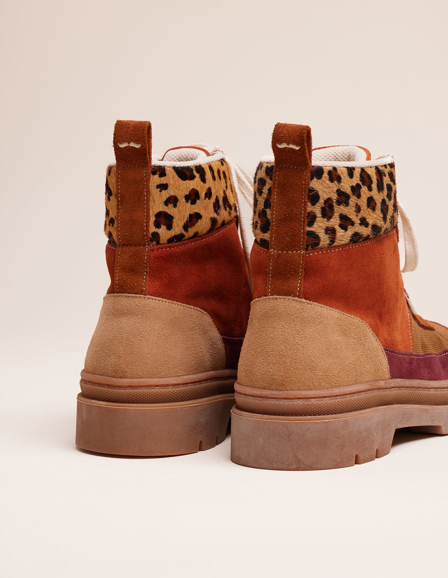 Women s lace up boots cognac amber and brown suede Joelle