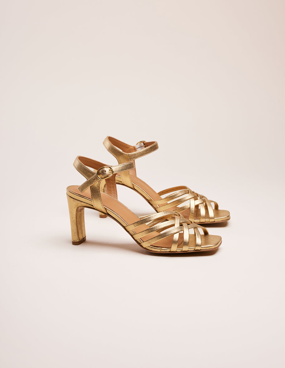 Sandales à talons Lise - Cuir doré