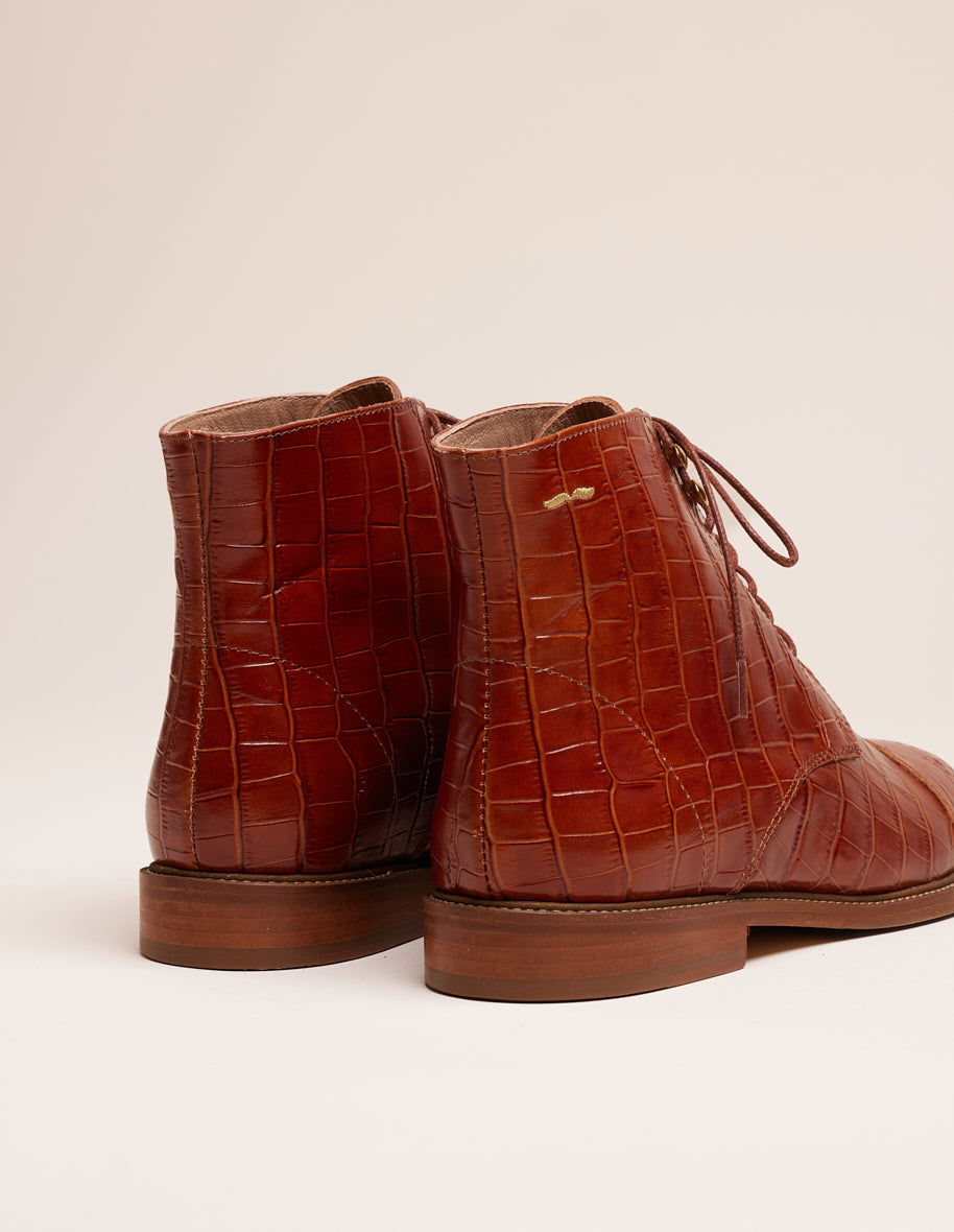 Ankle boots Lucienne - Croco cognac leather