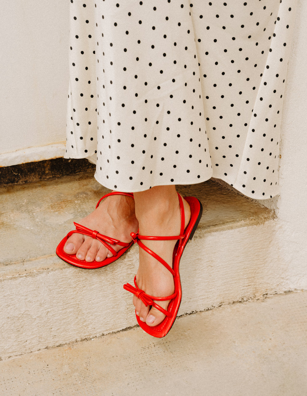 Nilu Sandals - Red Patent Pleated Leather