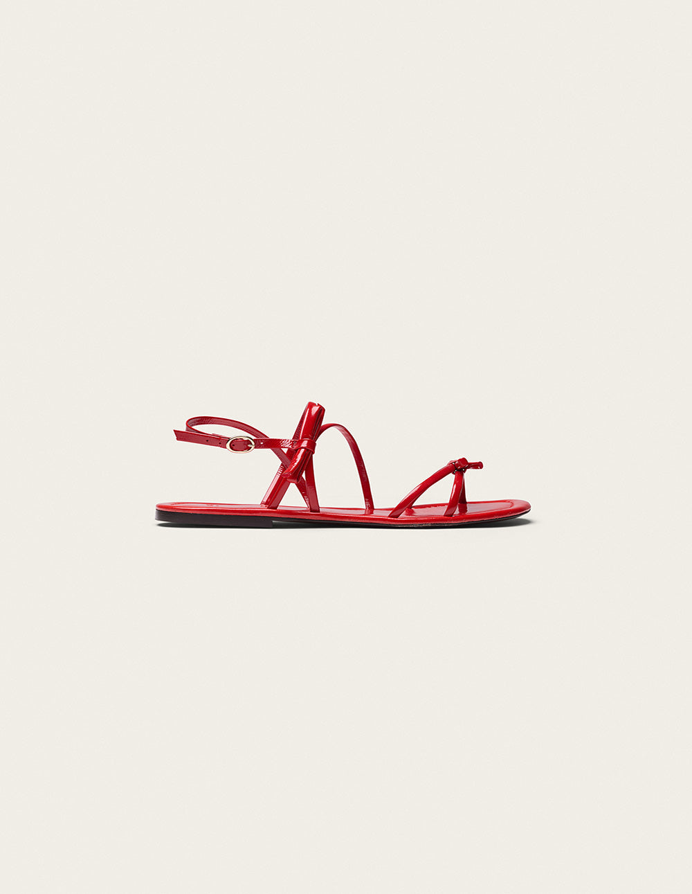 Nilu Sandals - Red Patent Pleated Leather