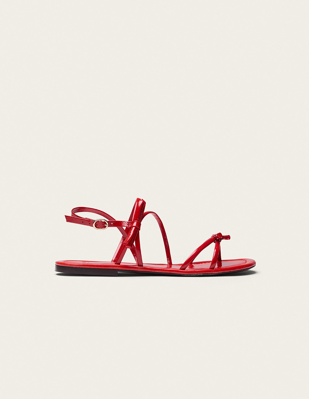Nilu Sandals - Red Patent Pleated Leather