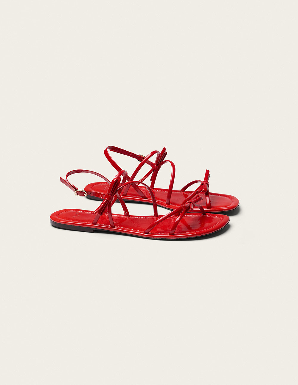 Nilu Sandals - Red Patent Pleated Leather