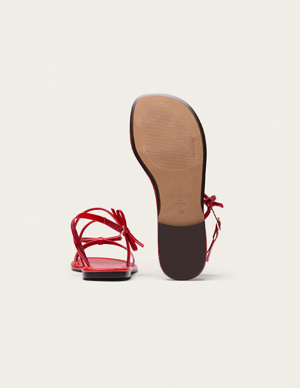 Nilu Sandals - Red Patent Pleated Leather